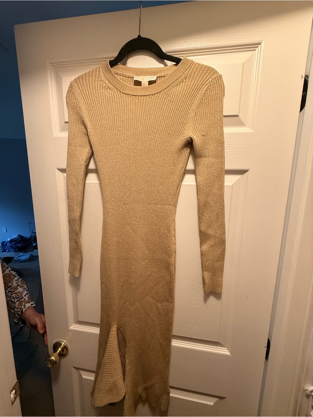 MICHAEL KORS Long Sleeve Metallic Knit Dress - Gold